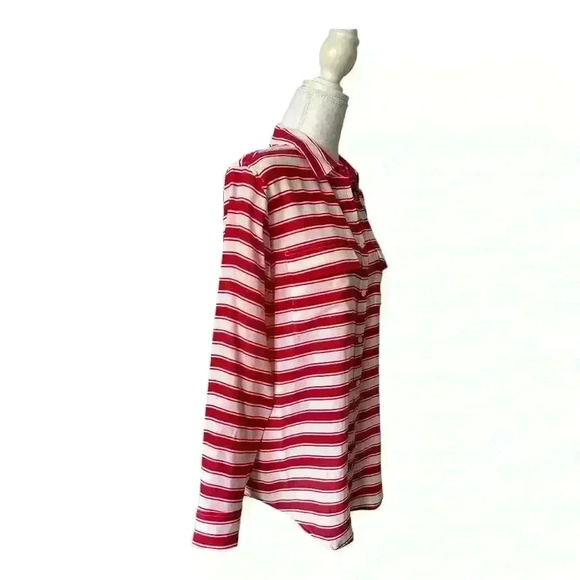 EQUIPMENT Red Striped Slim Signature Silk Button Down Long Sleeve Shirt M - Picture 5 of 8